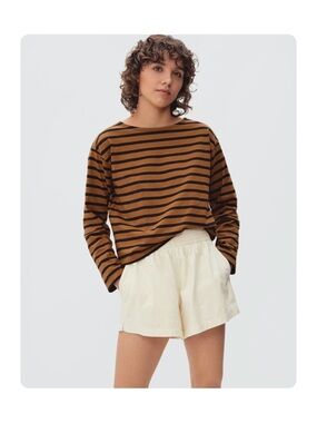 ★ Everlane The Mariner Long Sleeve Tee - Striped Orange ★